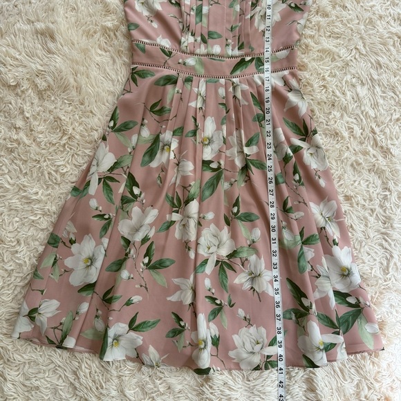 Hobbs Kiri midi dress spring blush Floral print crew neck fit flare 6 sleeveless - Picture 6 of 9